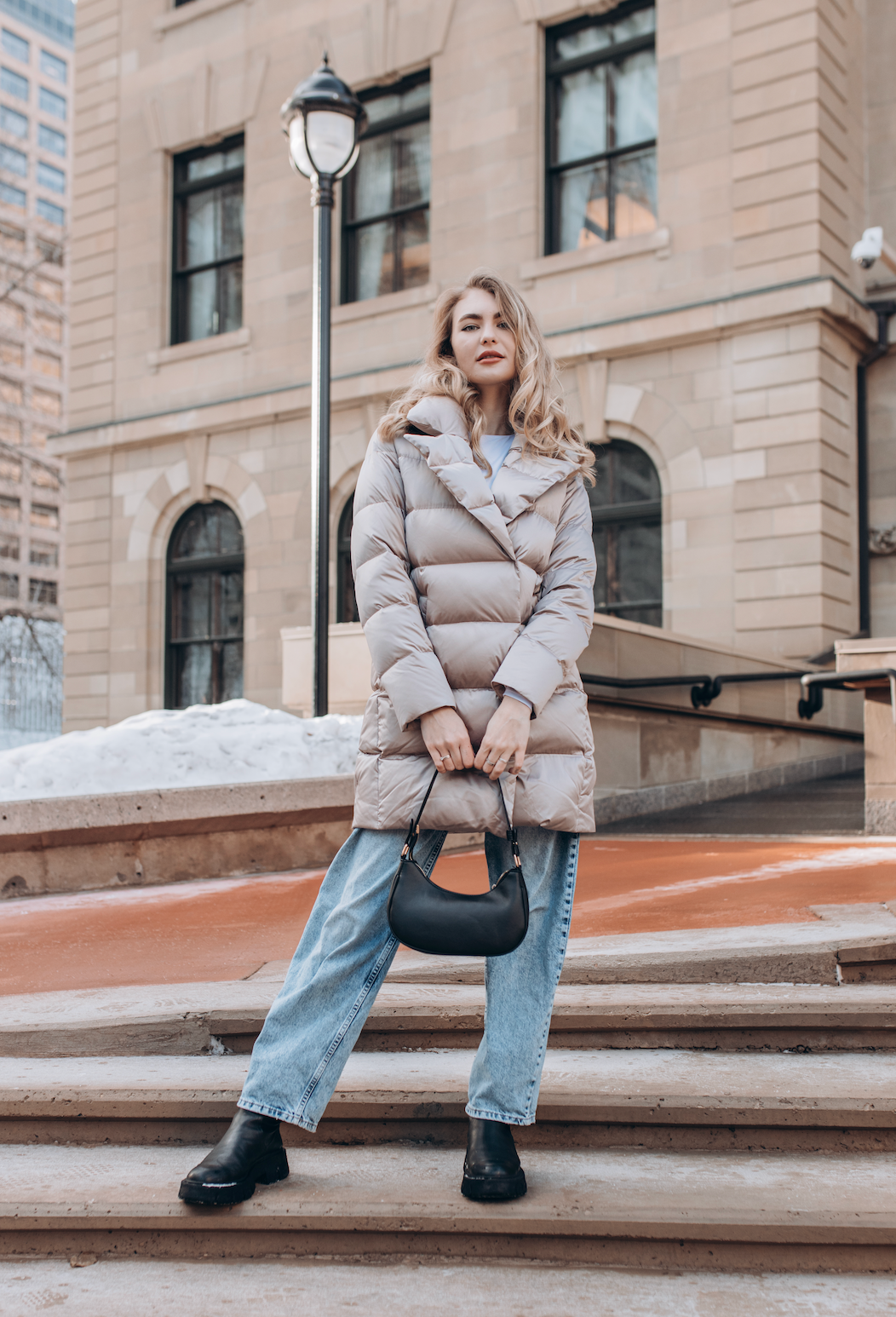 Longline Down Coat – Beige Elegance