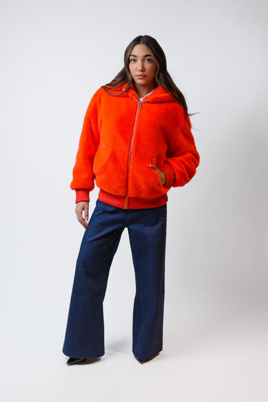Coral Faux Fur Hooded Jacket