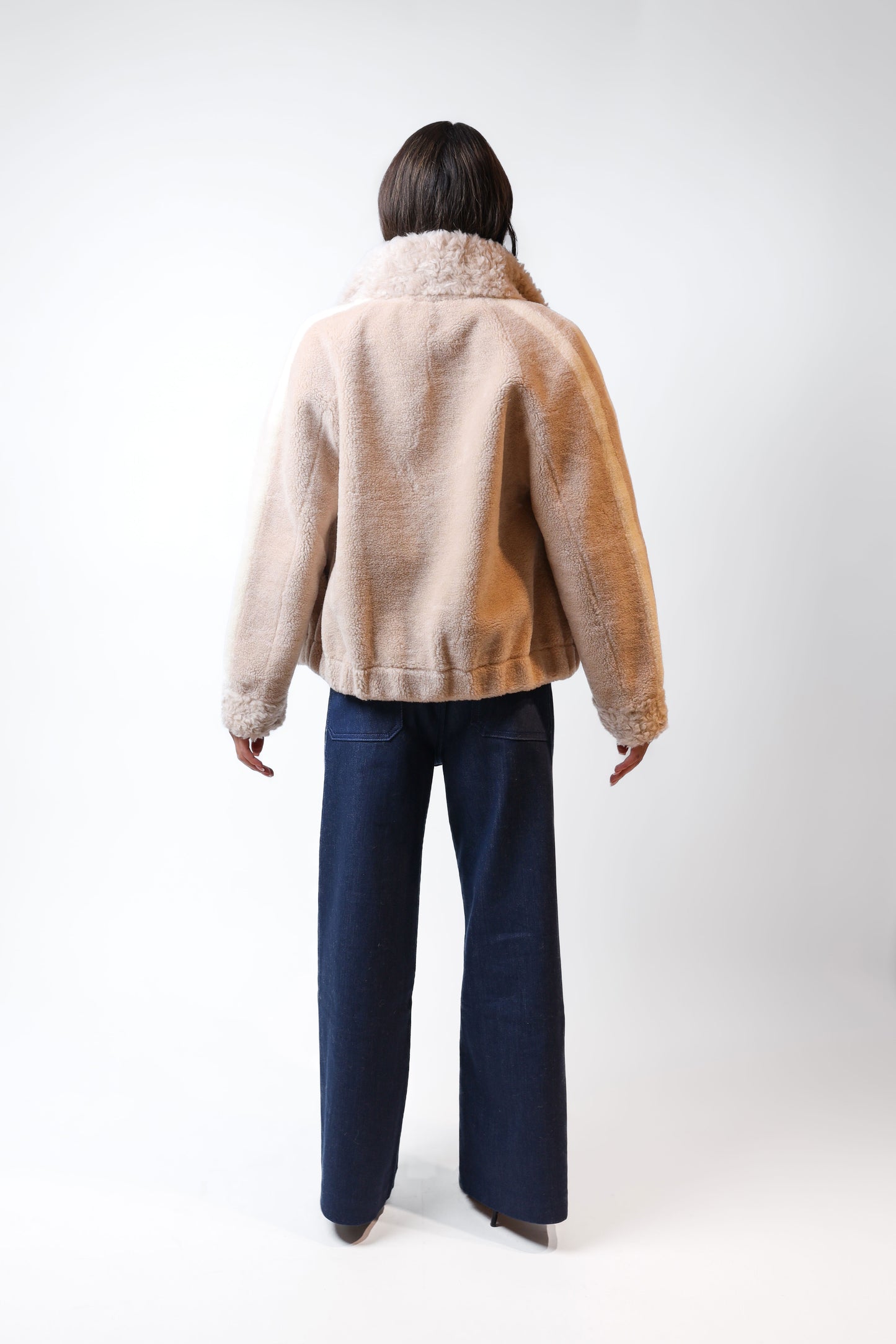 Beige Faux Fur Jacket with Collar