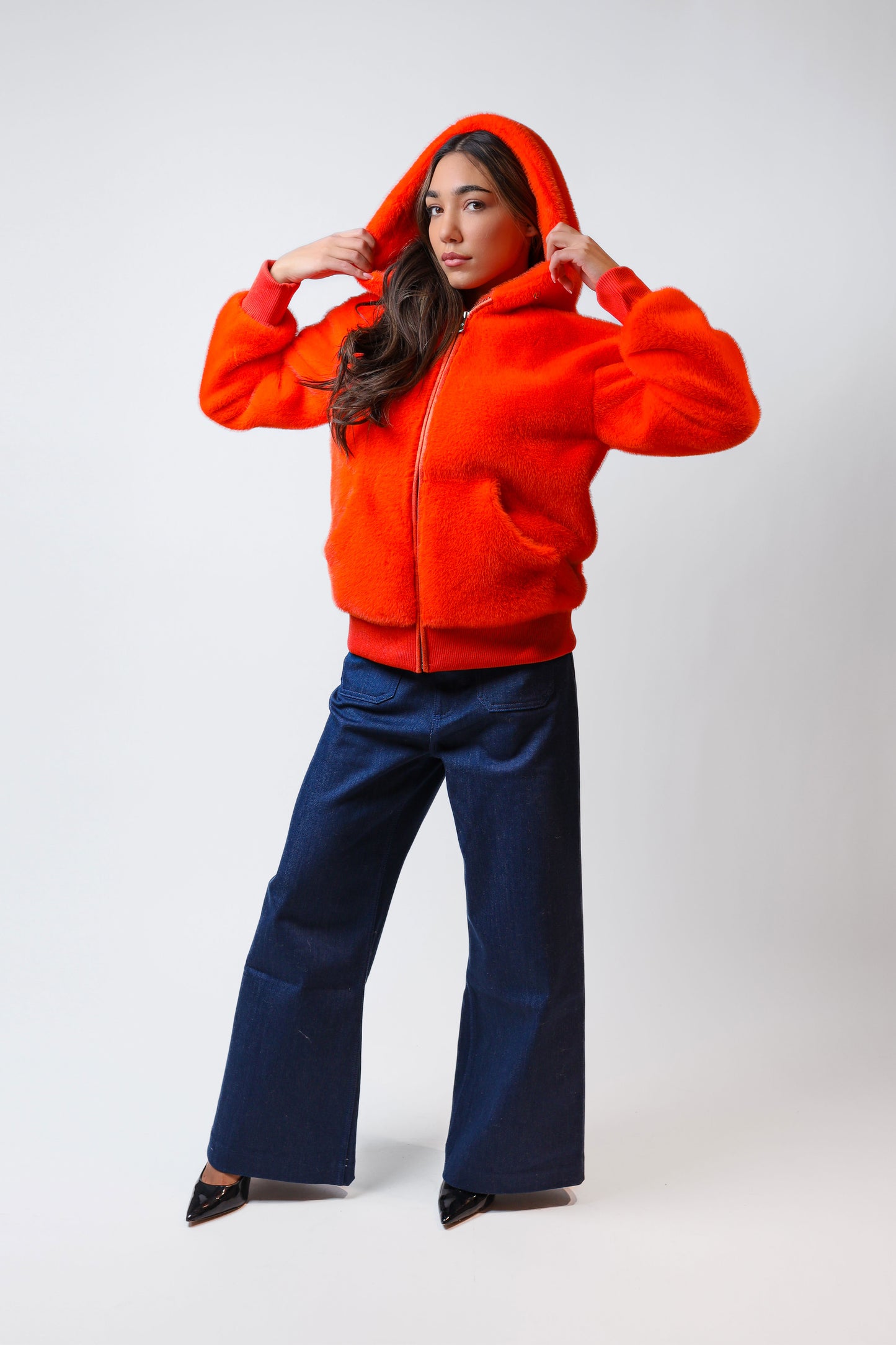 Coral Faux Fur Hooded Jacket