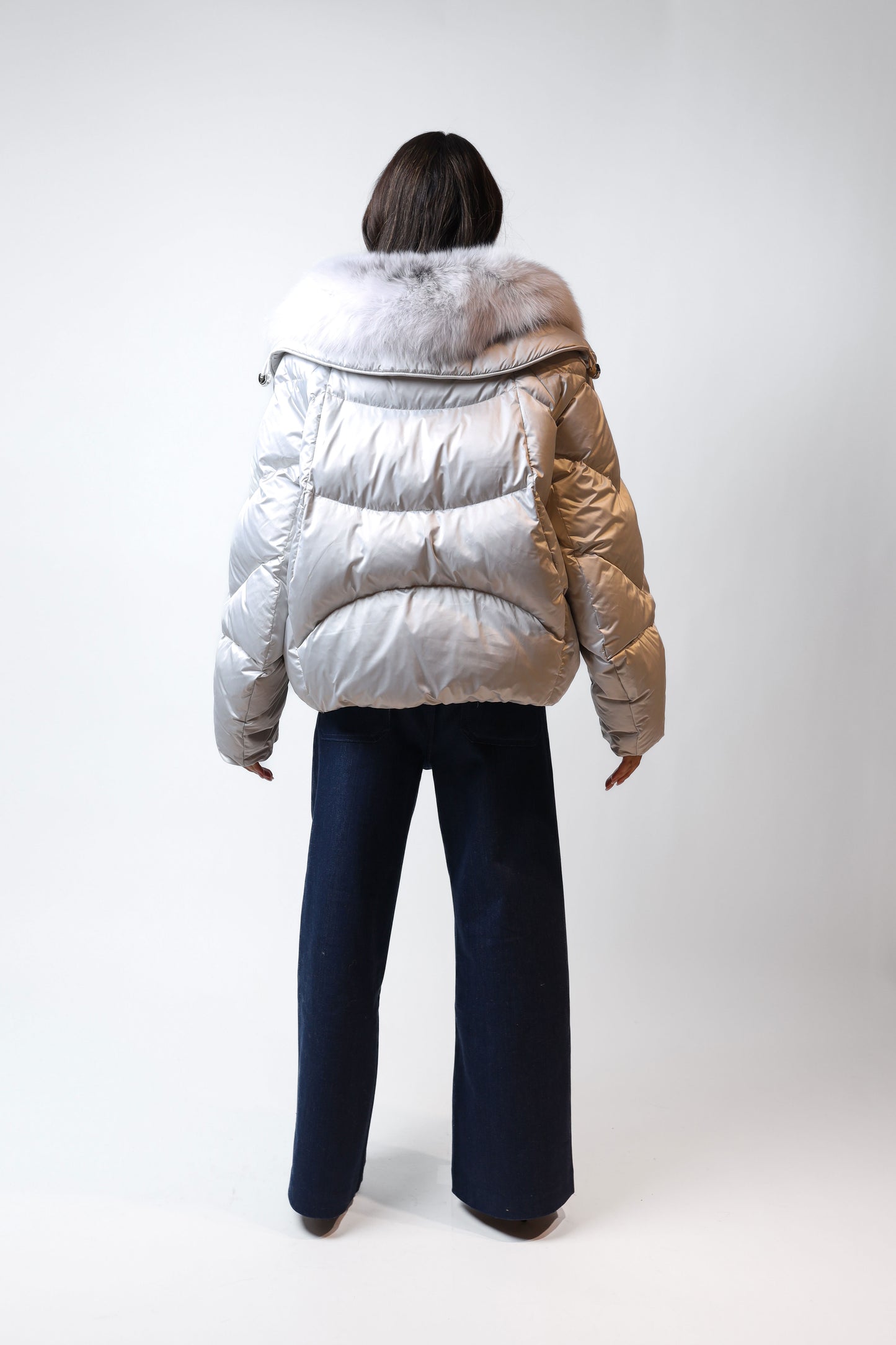 Silver Puffer Jacket with Hood