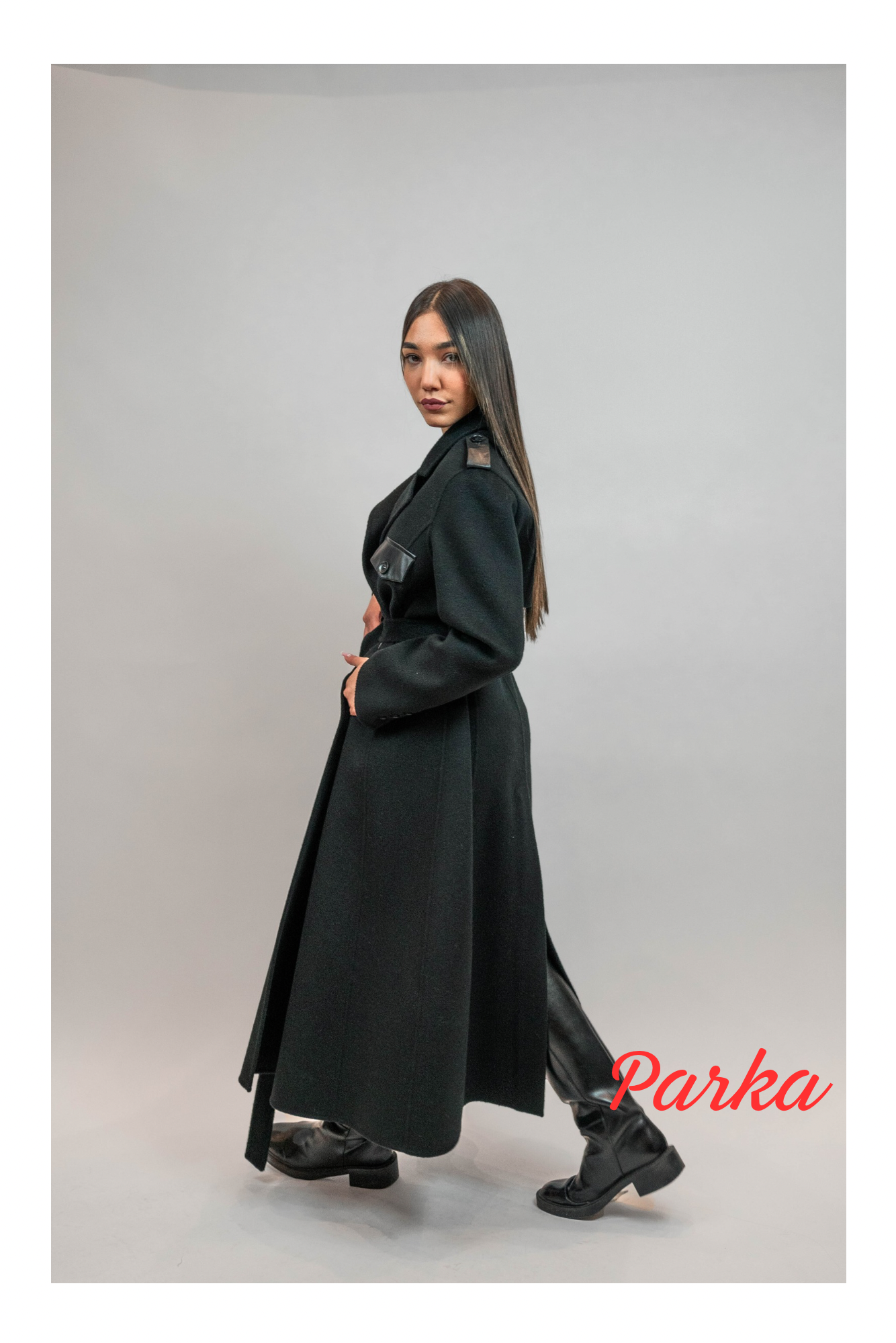 Long Black 100% Wool Coat