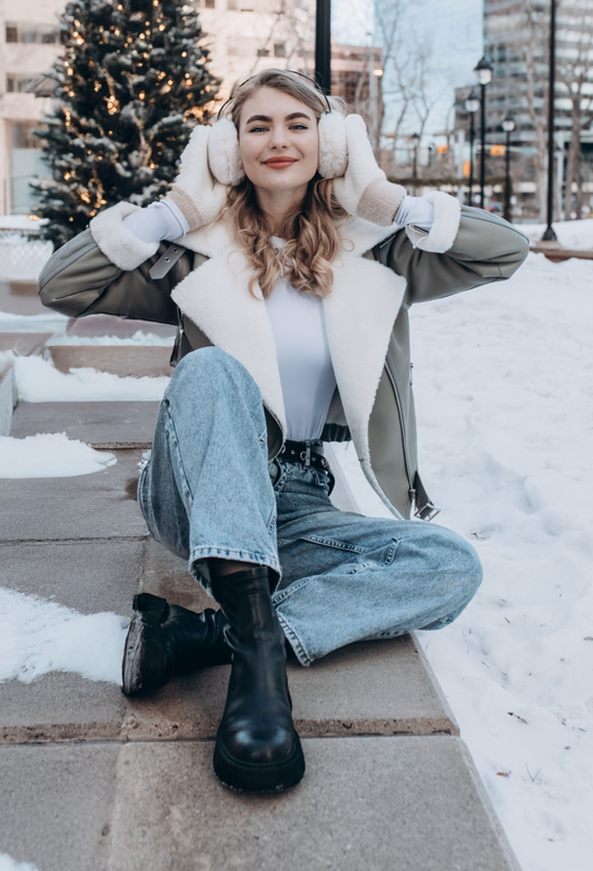 Short Shearling Jacket – Khaki