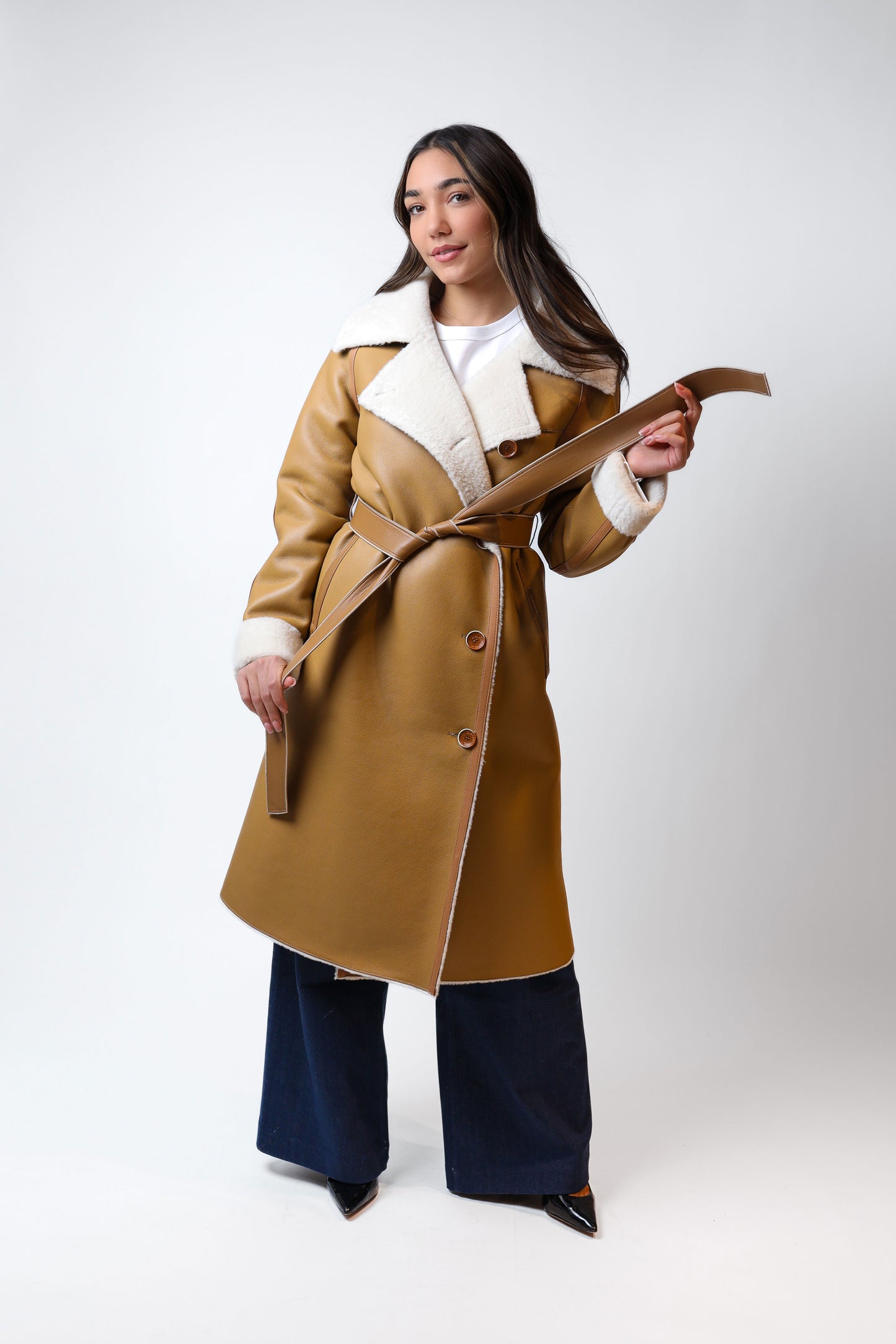 Long Shearling Coat – Sand