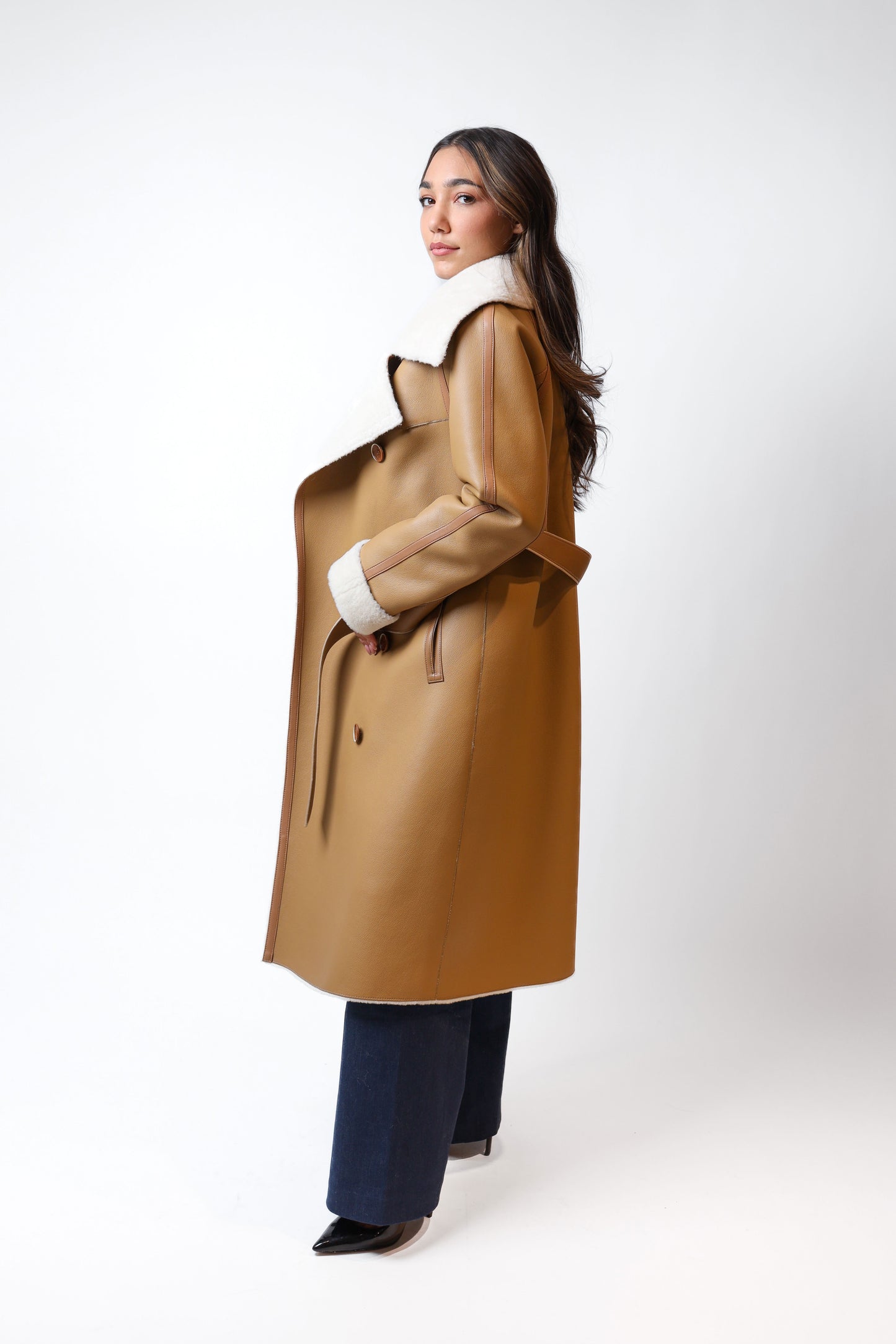 Long Shearling Coat – Sand