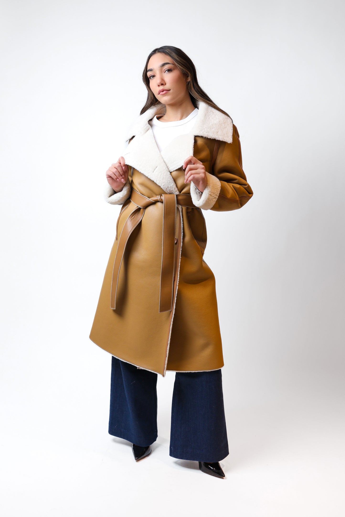 Long Shearling Coat – Sand