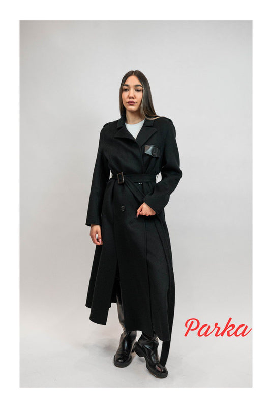 Long Black 100% Wool Coat