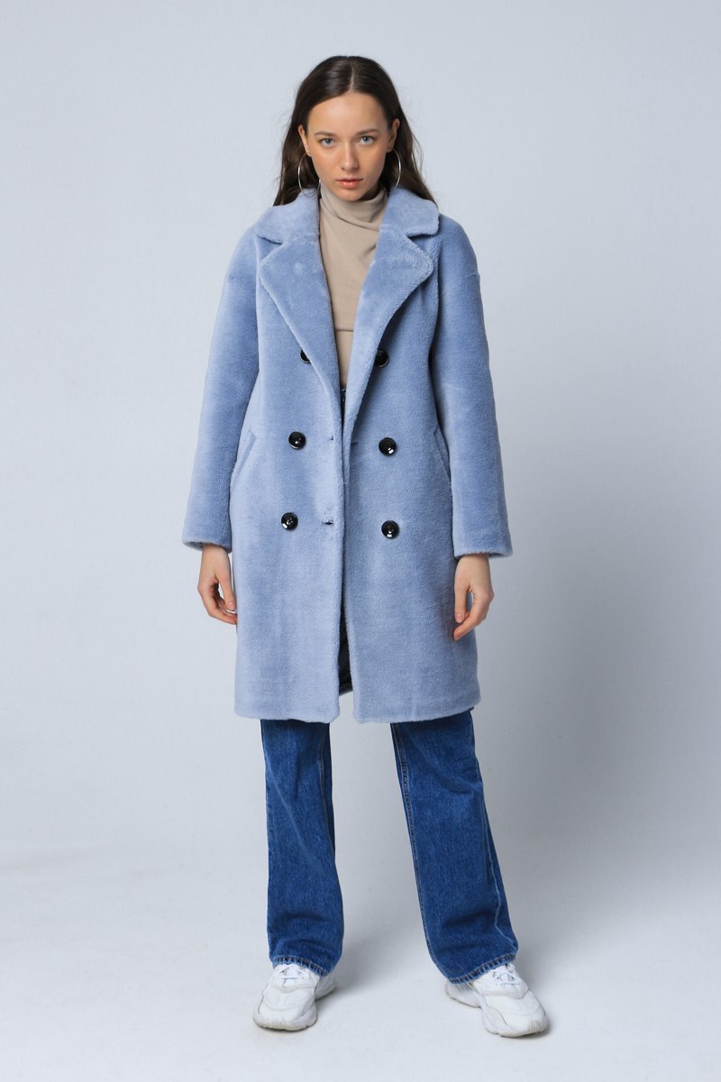 Blue faux fur coat