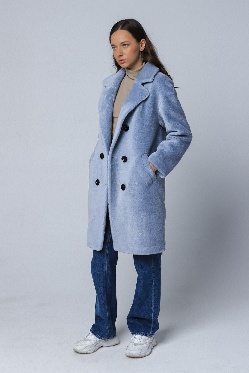 Blue faux fur coat