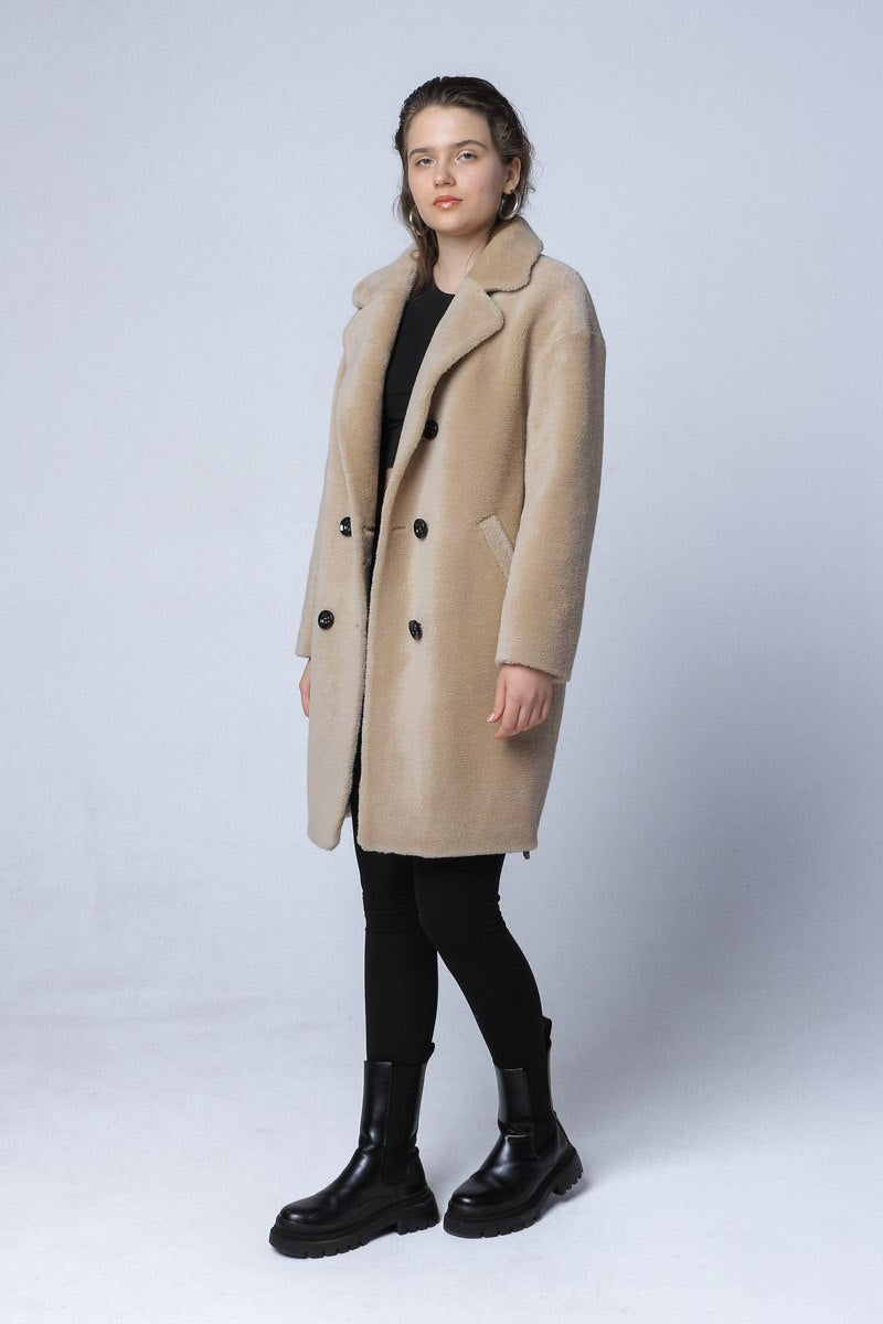 Beige faux fur coat