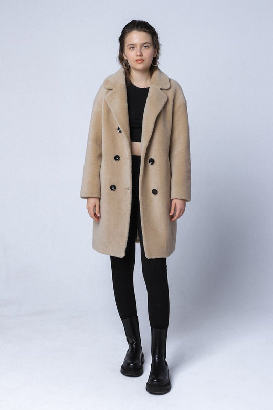 Beige faux fur coat