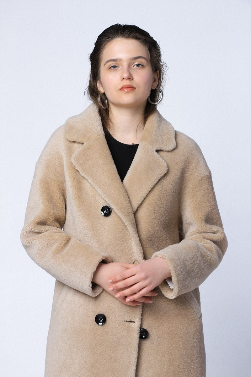 Beige faux fur coat