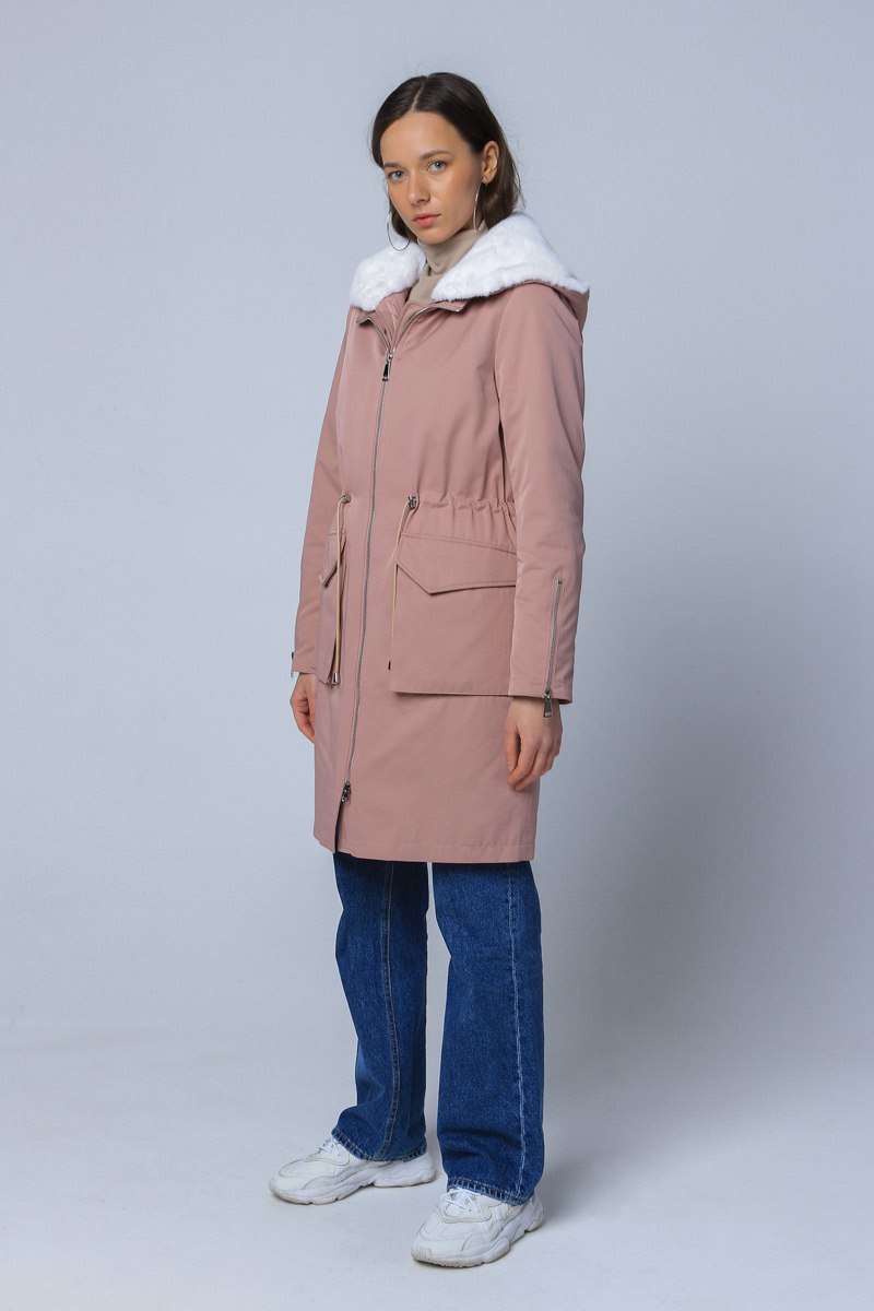 Pink parka with a  Canadian mink hood and northern duck down filling