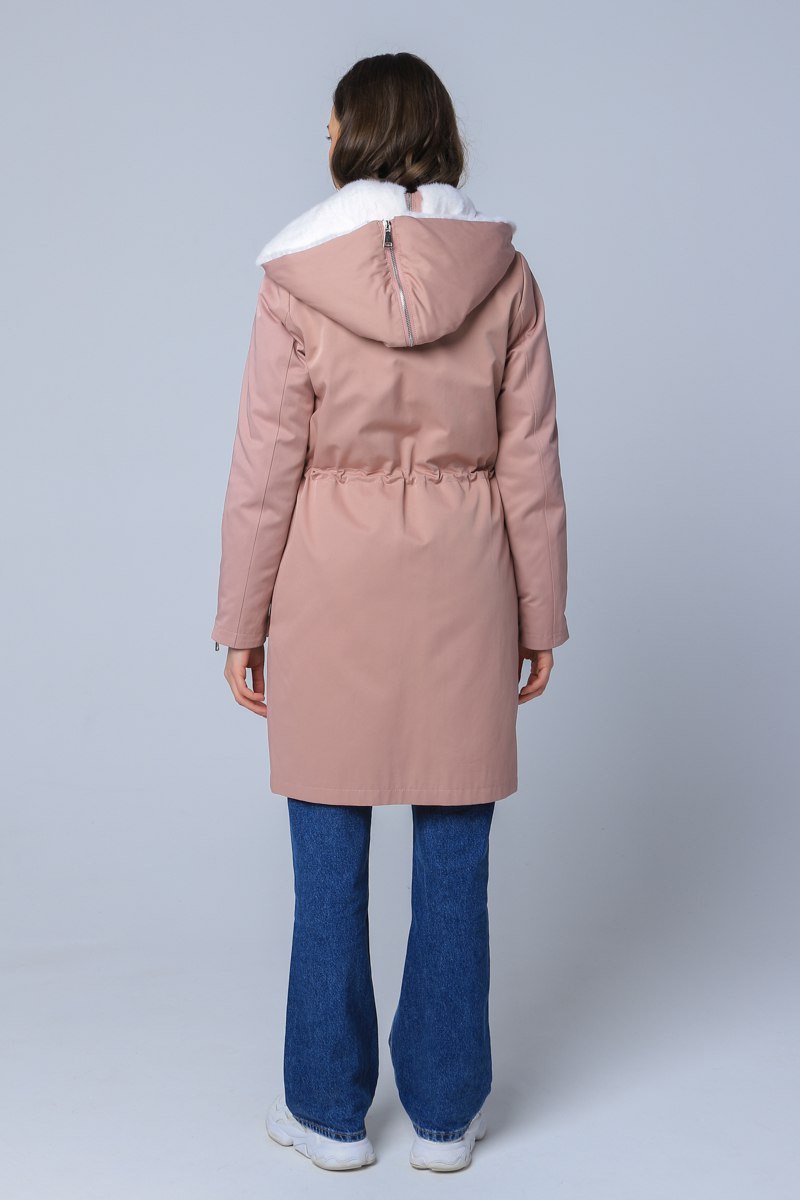 Pink parka with a  Canadian mink hood and northern duck down filling